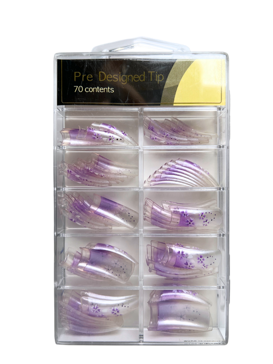 Pre-Designed Nail Tips 70pc - Airbrushed Purple Geranium