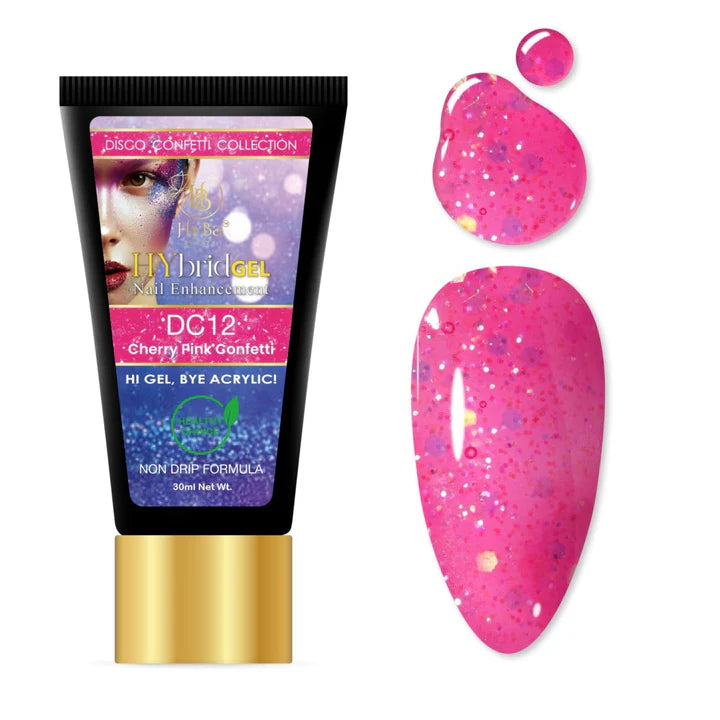 HYBA BEAUTY HyGel Disco Confetti Collection 30ml -  Cherry Pink Confetti #DC12