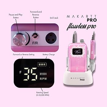 Makartt Pro nail drill machine with digital display and control buttons on a pink background