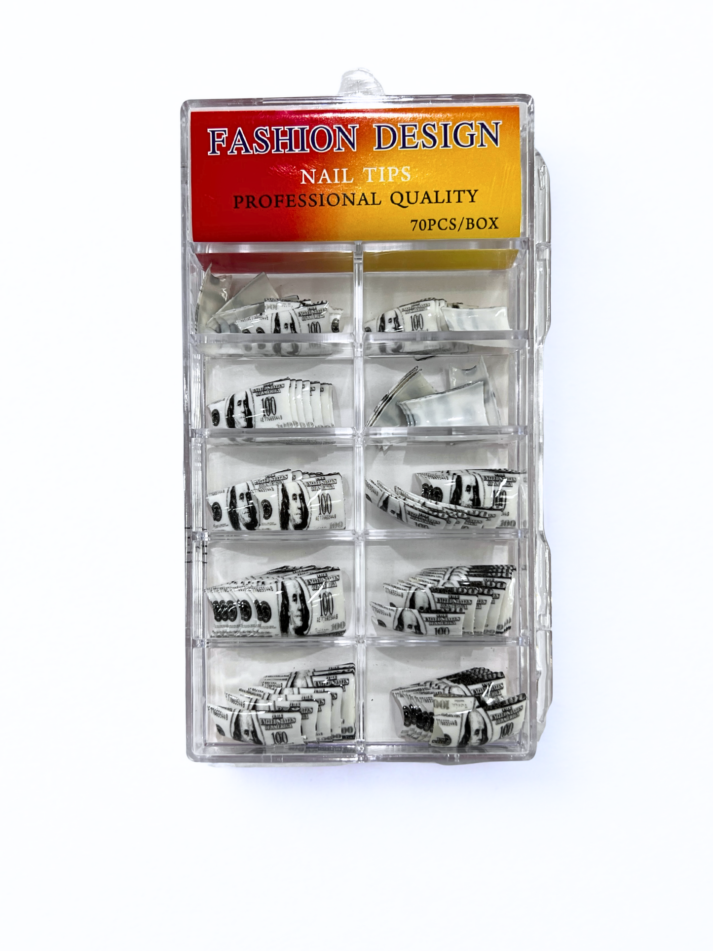 Fashion Design Nail Tips 70pc - Black + White Money (Duck Tips)