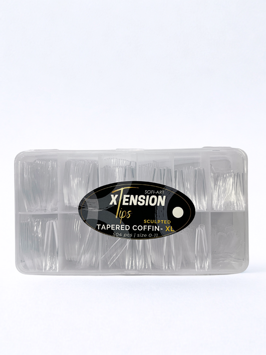 SOFI-ART Xtension Tips 504 pcs - Clear Sculpted Tapered Coffin XL