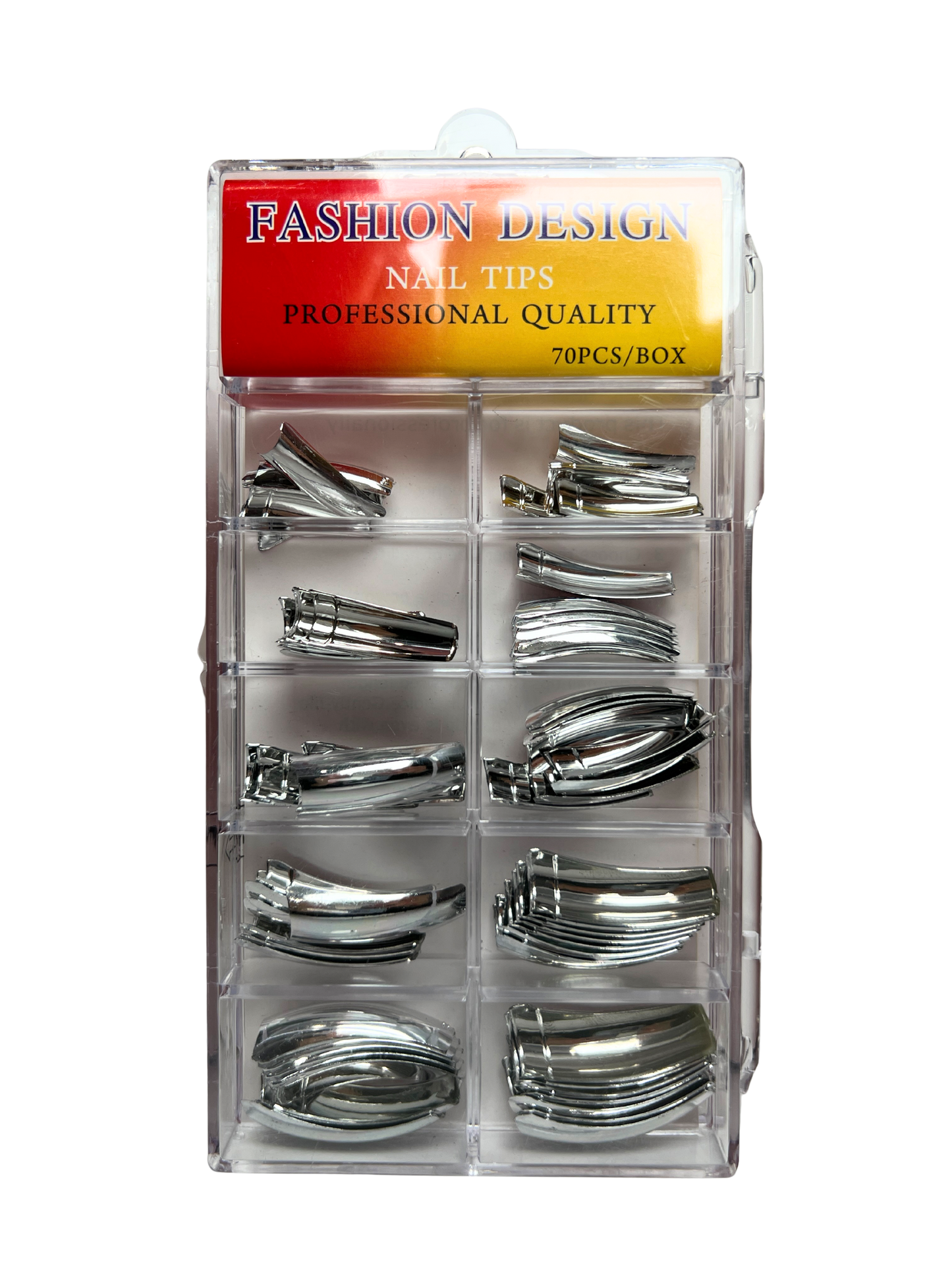Fashion Design Nail Tips 70pc - Silver Chrome