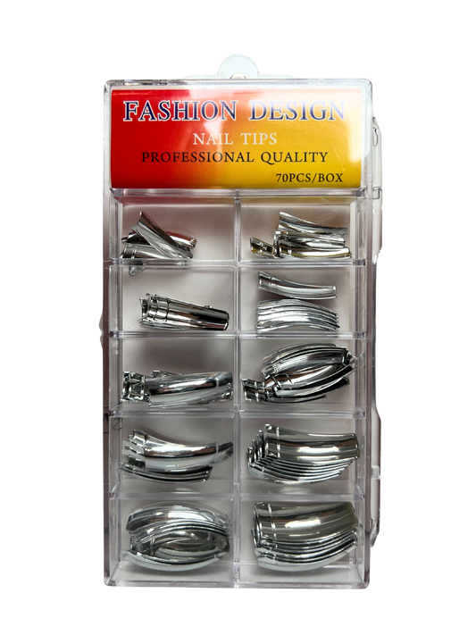 Fashion Design Nail Tips 70pc - Silver Chrome