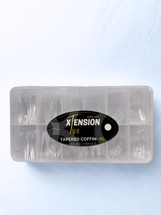 SOFI-ART Xtension Tips 504 pcs - Clear Tapered Coffin XL