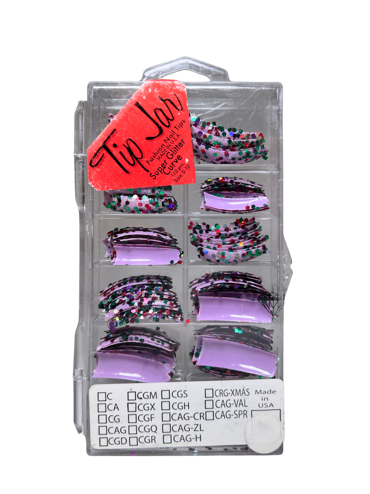 Tip Jar Fashion Nail Tips Super Glitter Curve 110pc - Lavender Tips/Mix Glitter