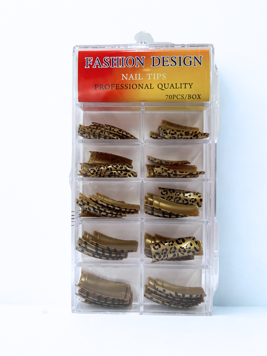 Fashion Design Nail Tips 70pc - Gold Cheetah