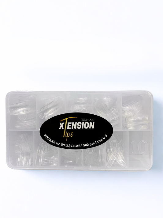 SOFI-ART Xtension Tips 500 pcs - Clear Square w/ Well