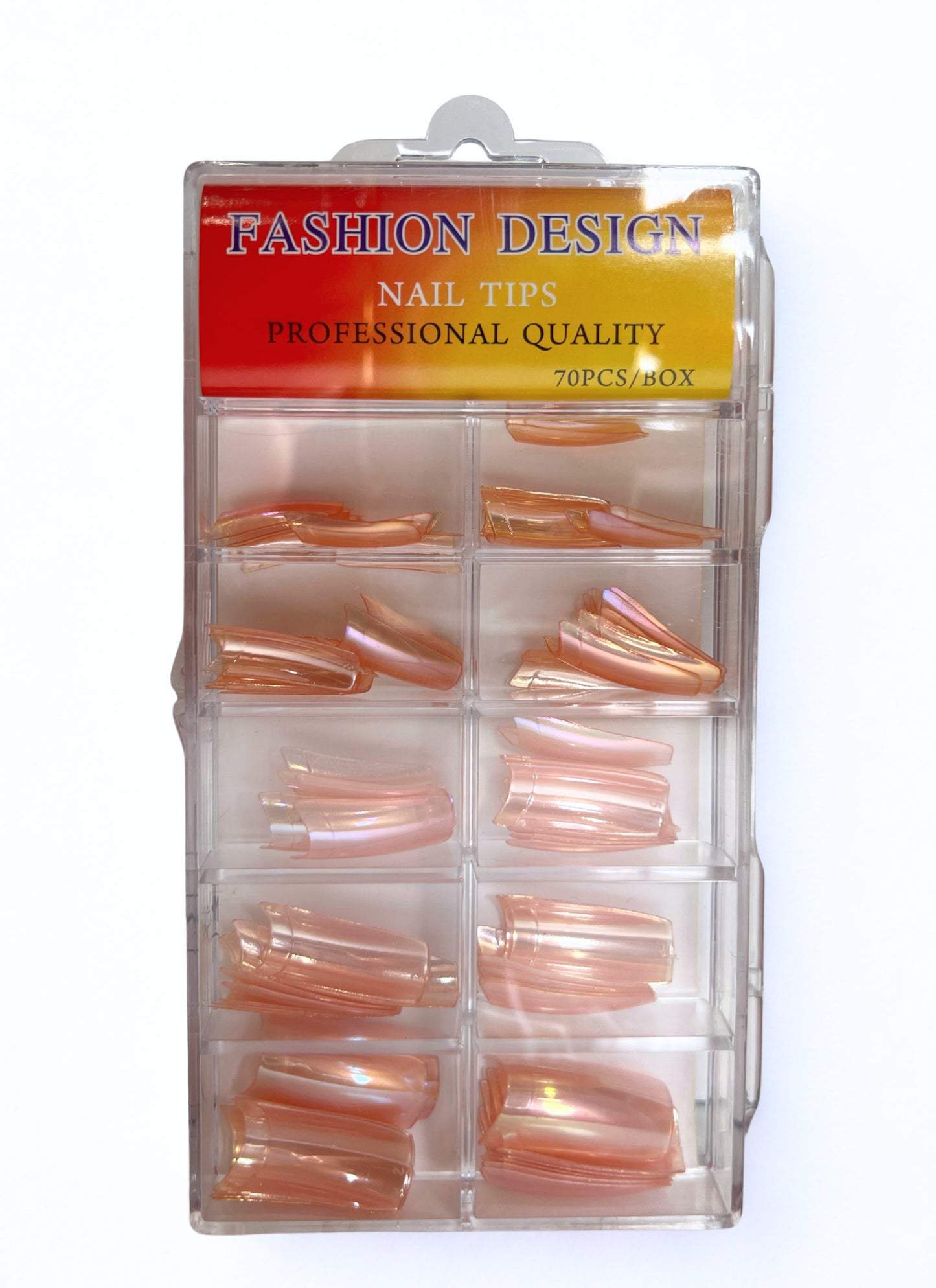 Fashion Design Nail Tips 70pc - Jelly Peach Pink Iridescent Chrome