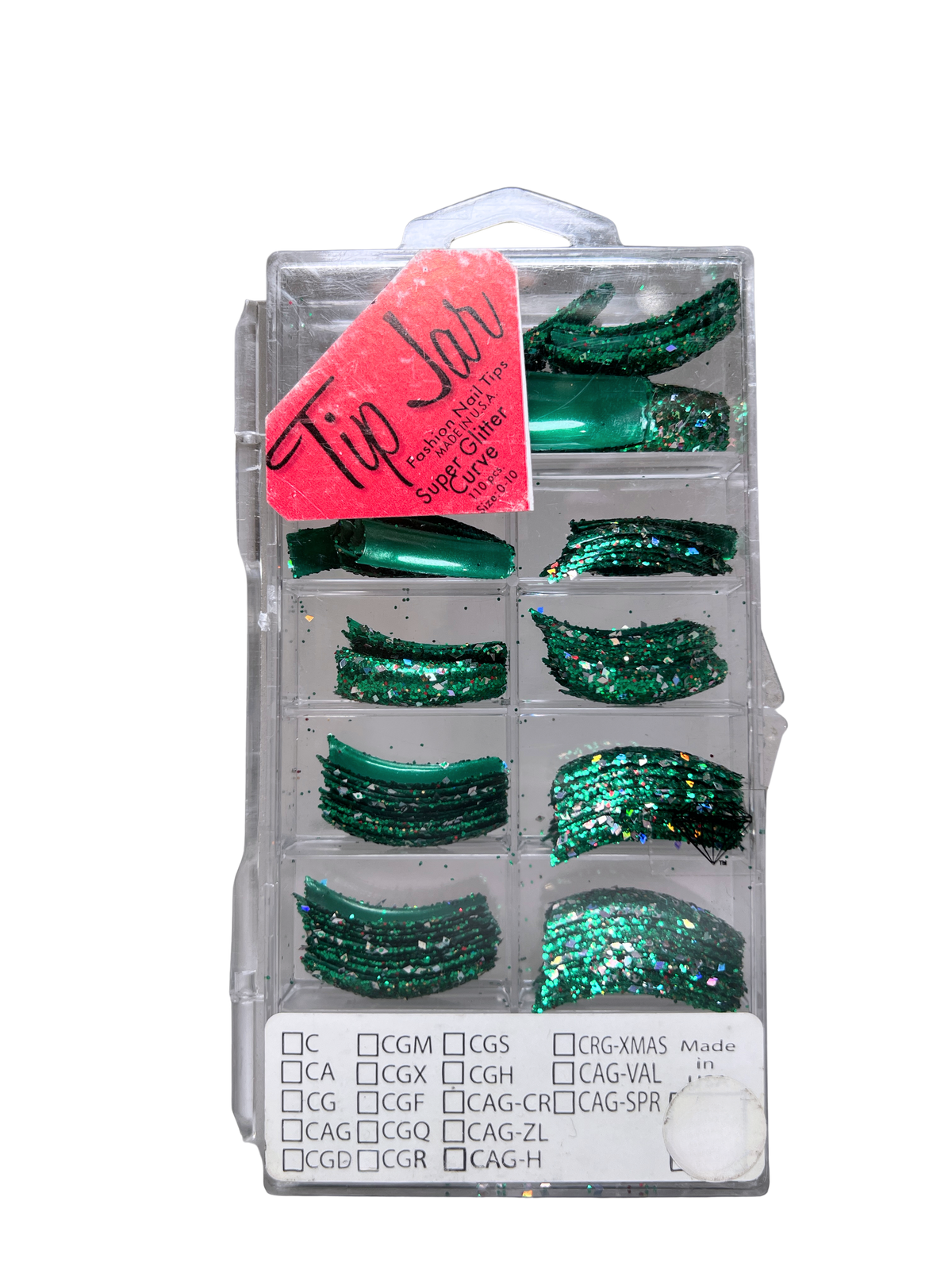 Tip Jar Fashion Nail Tips Super Glitter Curve 110pc - Green Tips/Mix Glitter