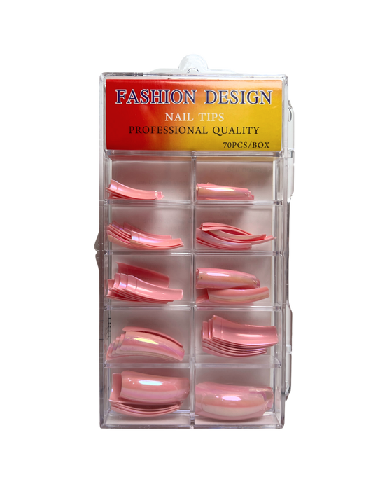 Fashion Design Nail Tips 70pc - Pink Chrome