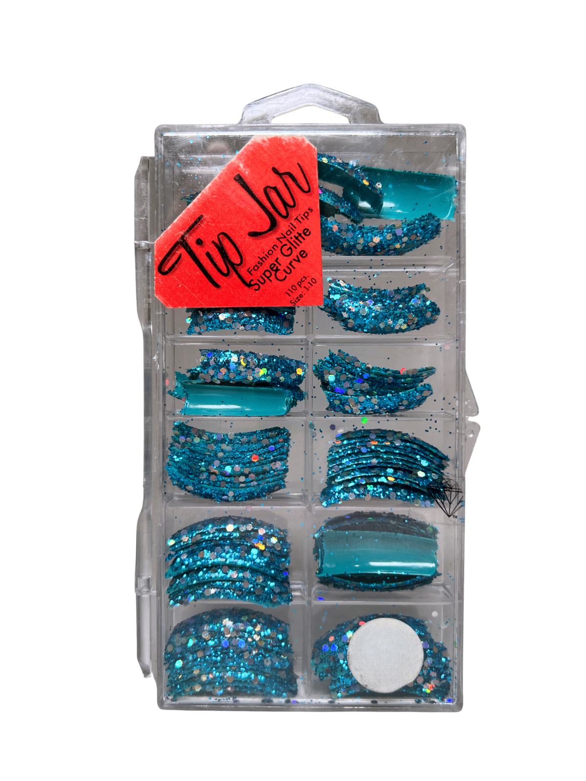 Tip Jar Fashion Nail Tips Super Glitter Curve 110pc - Teal Tips/Mix Glitter