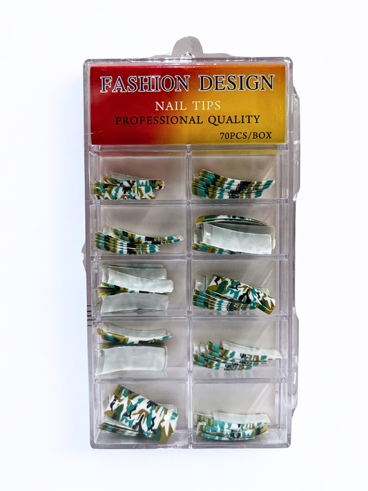 Fashion Design Nail Tips 70pc - Green Camo