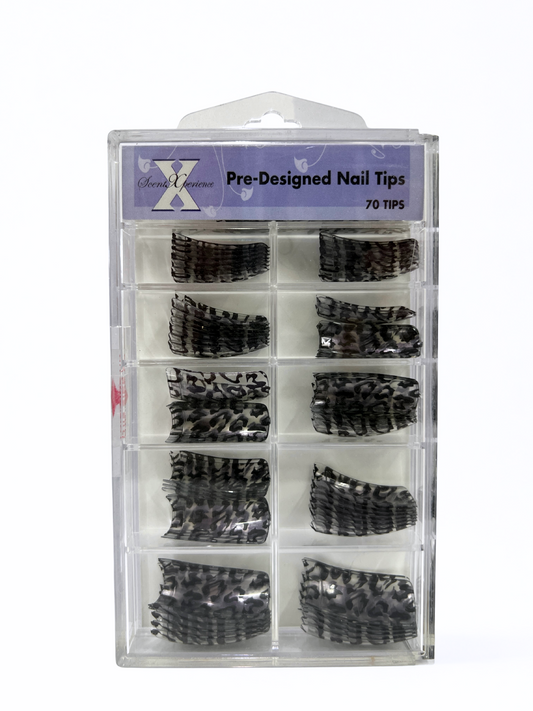 SCENT XPERIENCE Pre-Designed Nail Tips 70pc - Clear Cheetah