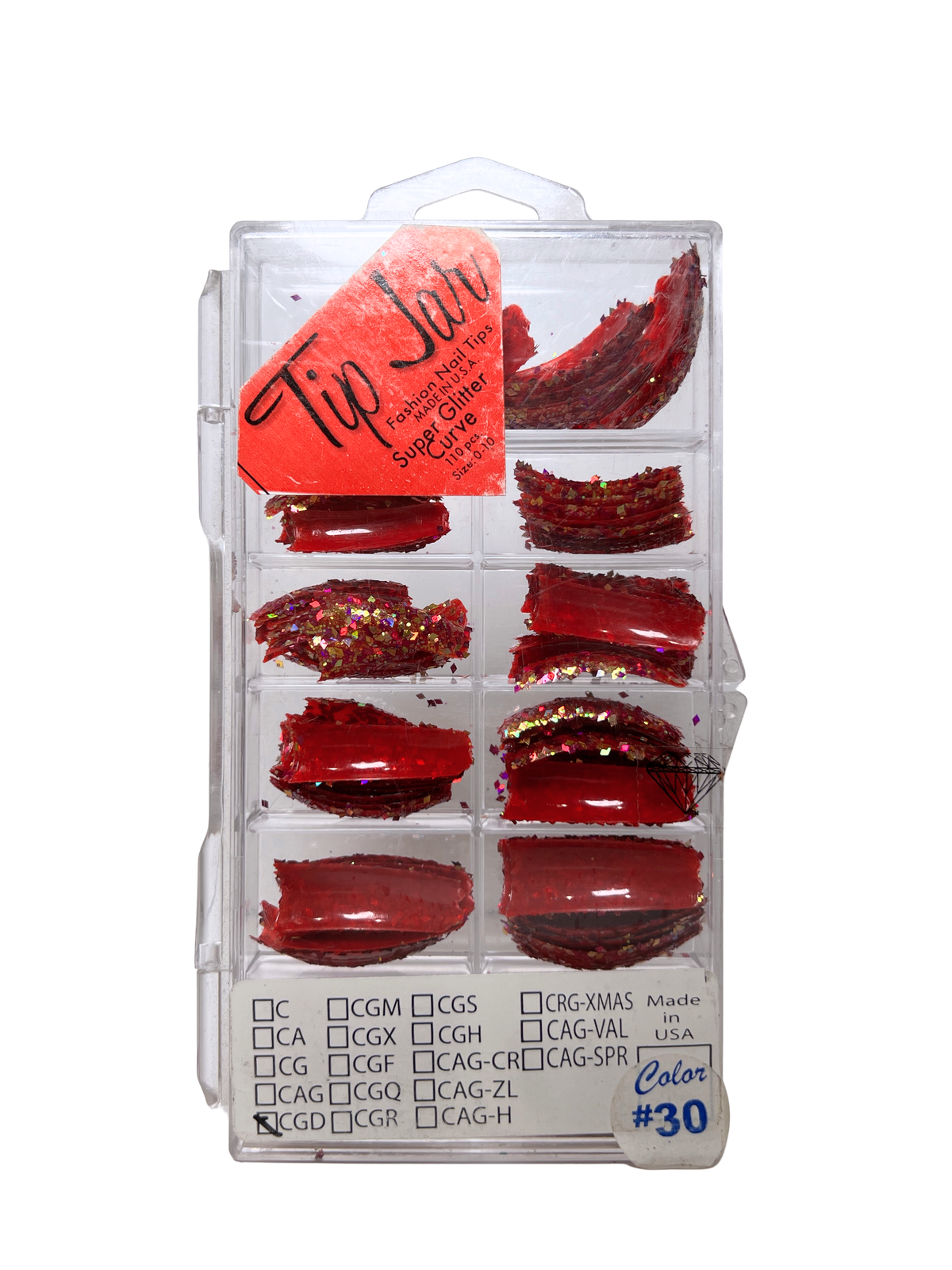 Tip Jar Fashion Nail Tips Super Glitter Curve 110pc - Red Tips/Mix Glitter