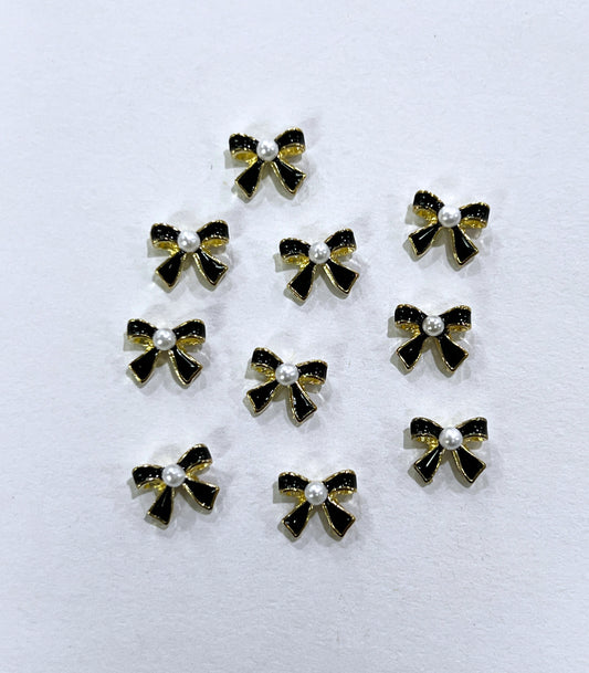 Gold Metal Ribbon Bow Charms - Black