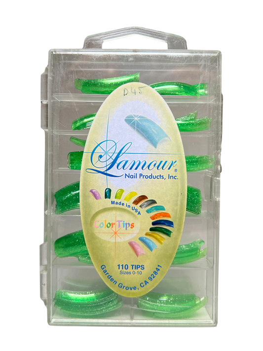 Lamour Nail Products Color Tips 110pc - Jelly Glitter Green