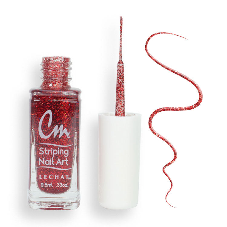 LECHAT CM Striping Nail Art Polish 0.33oz - Red Glitter #CM32