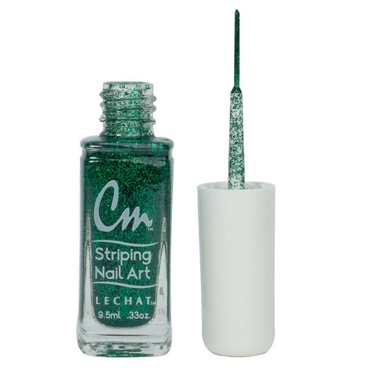 LECHAT CM Striping Nail Art Polish 0.33oz - Green Glitter #CM33