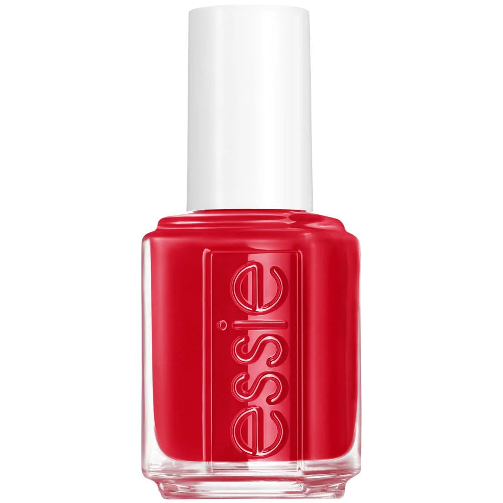 Red nail polish bottle with white cap on a white background