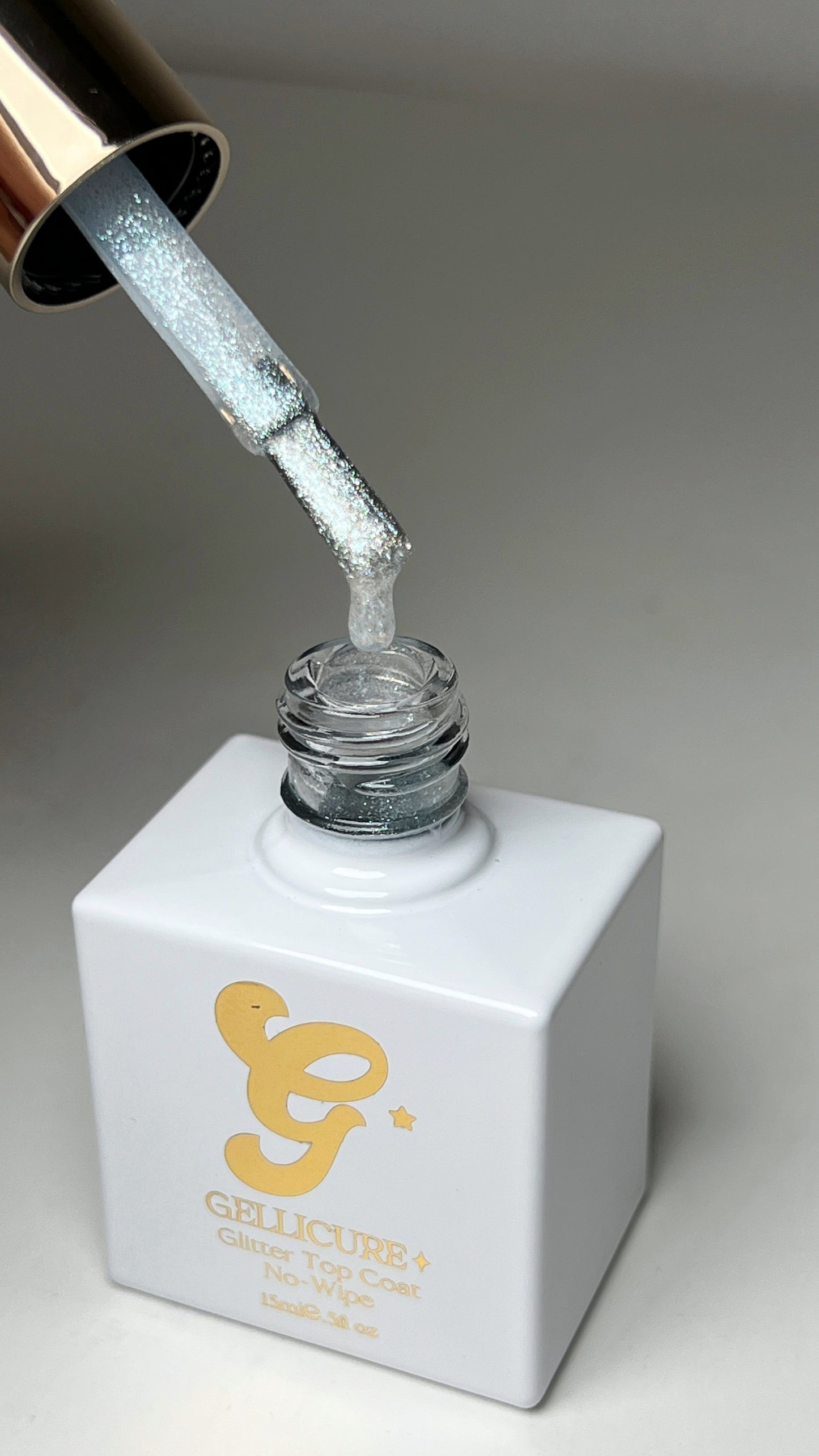 GELLICURE PRO★ No Wipe Glitter Top Coat HEMA & TPO FREE 0.5oz - White Glitz #GT01