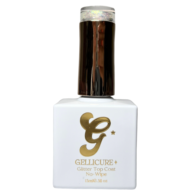 GELLICURE PRO★ No Wipe Glitter Top Coat HEMA & TPO FREE 0.5oz - Gold Glitz #GT02