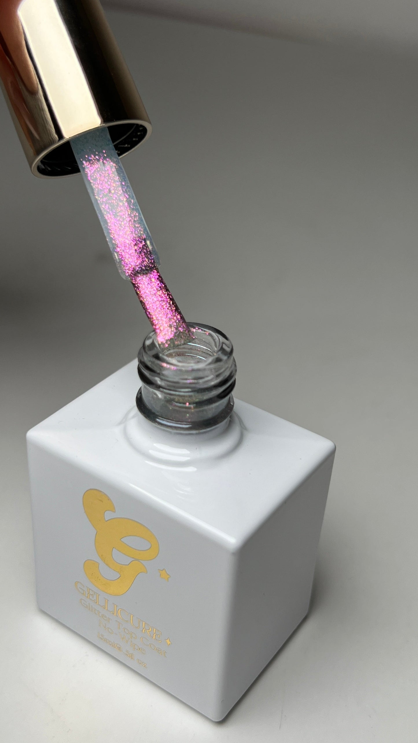 GELLICURE PRO★ No Wipe Glitter Top Coat HEMA & TPO FREE 0.5oz - Pink Glitz #GT03