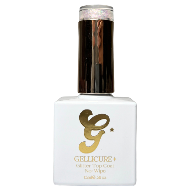 GELLICURE PRO★ No Wipe Glitter Top Coat HEMA & TPO FREE 0.5oz - Pink Glitz #GT03