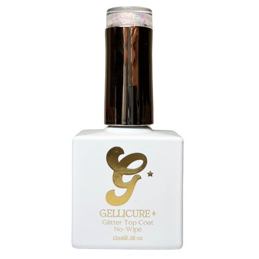 GELLICURE PRO★ No Wipe Glitter Top Coat HEMA & TPO FREE 0.5oz - Pink Glitz #GT03