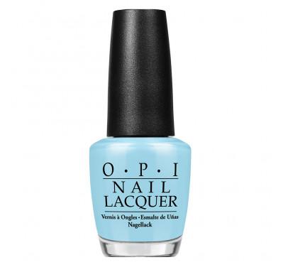 OPI nail lacquer bottle with black cap on a white background