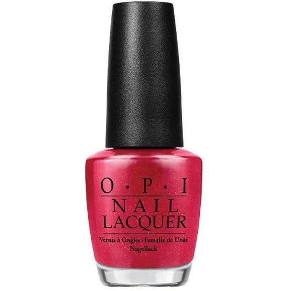 red nail polish bottle with black cap on white background