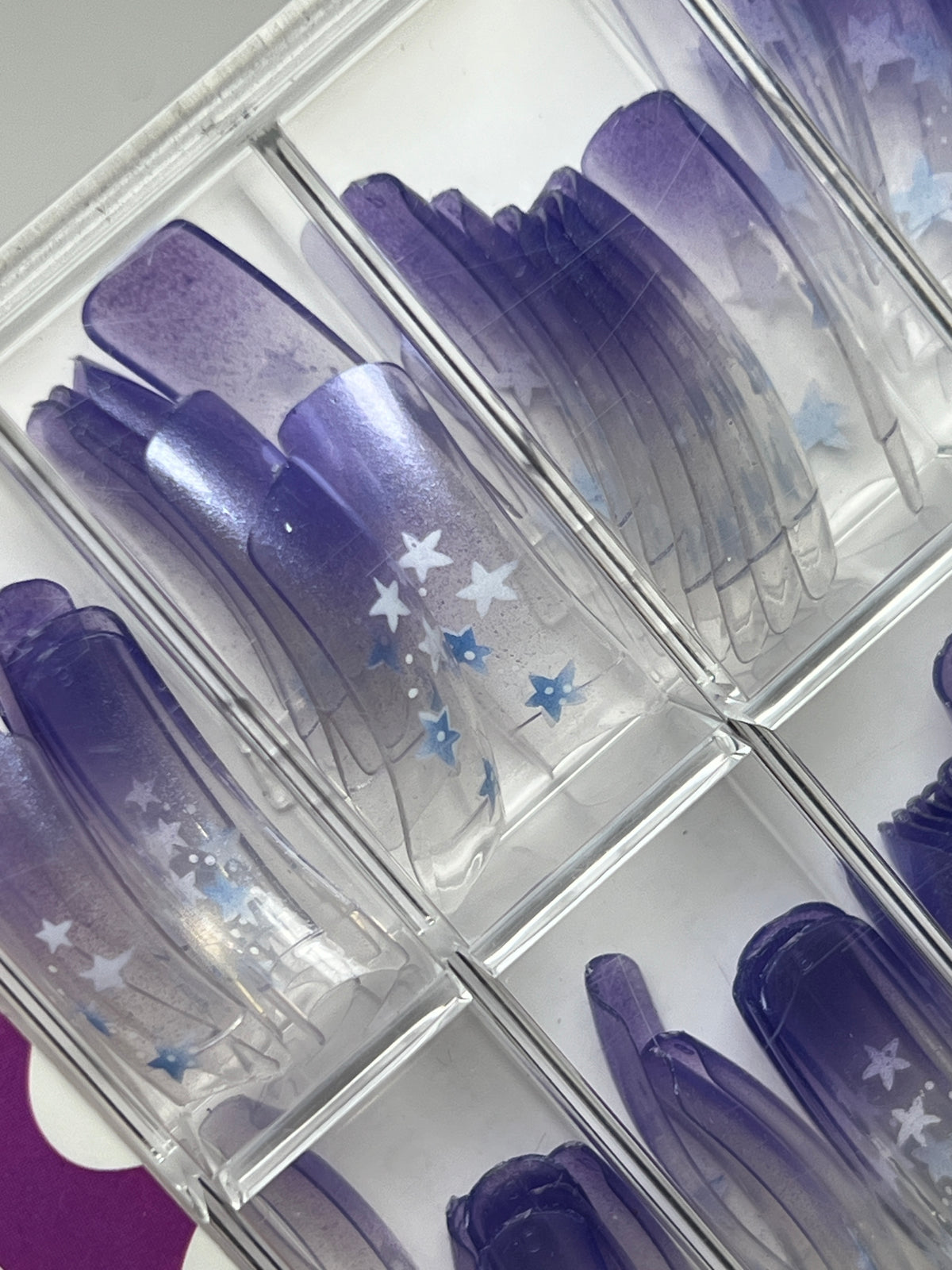 SENSE Pre-Designed Nail Tips 70pc - Purple Airbrush Gradient w/ Stars