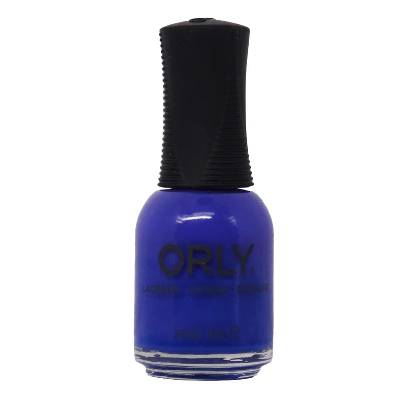 Orly blue nail polish bottle on a white background