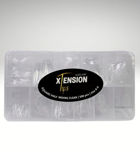 SOFI-ART Xtension Tips 500 pcs - Clear Square Half Moon