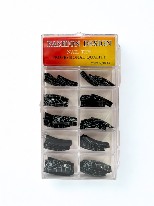Fashion Design Nail Tips 70pc - Black Spider Web