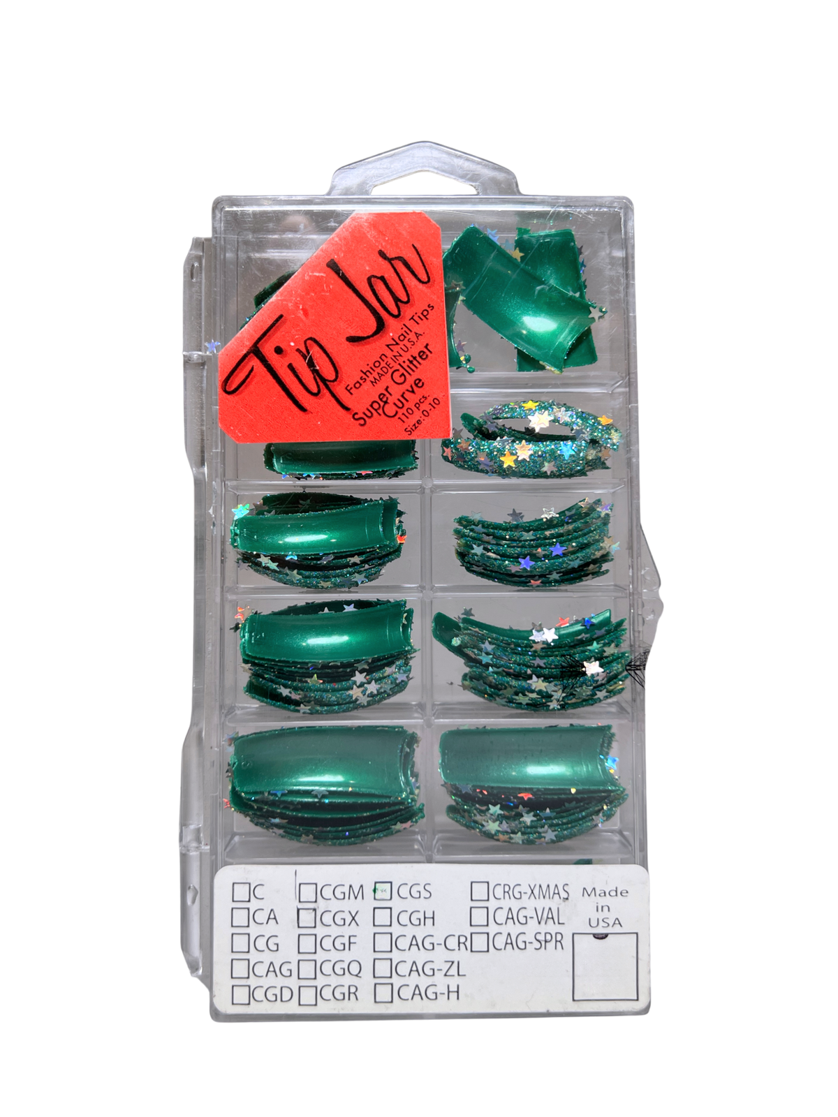 Tip Jar Fashion Nail Tips Super Glitter Curve 110pc - Green Tips/Mix Star Glitter