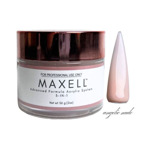Maxell acrylic system jar with a sample of angelic nude color on a white background