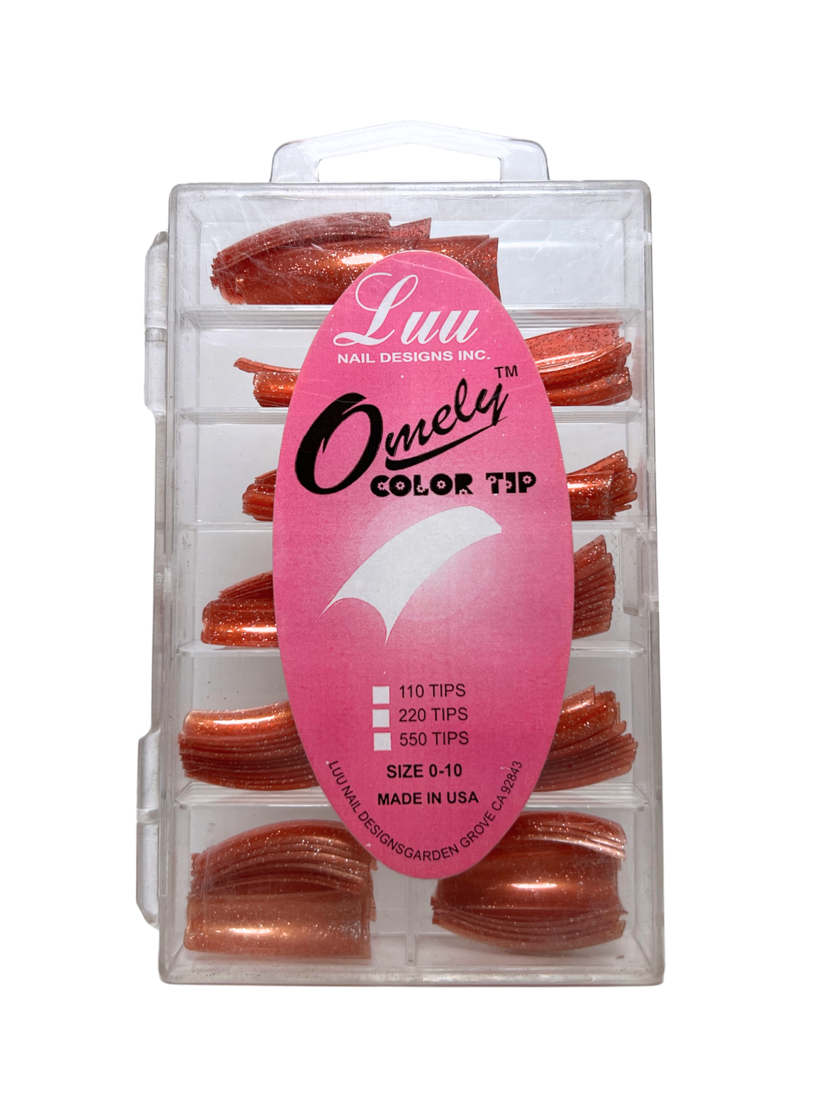 Luu Nail Designs Omely Color Tip 110pc - Jelly Orange Glitter