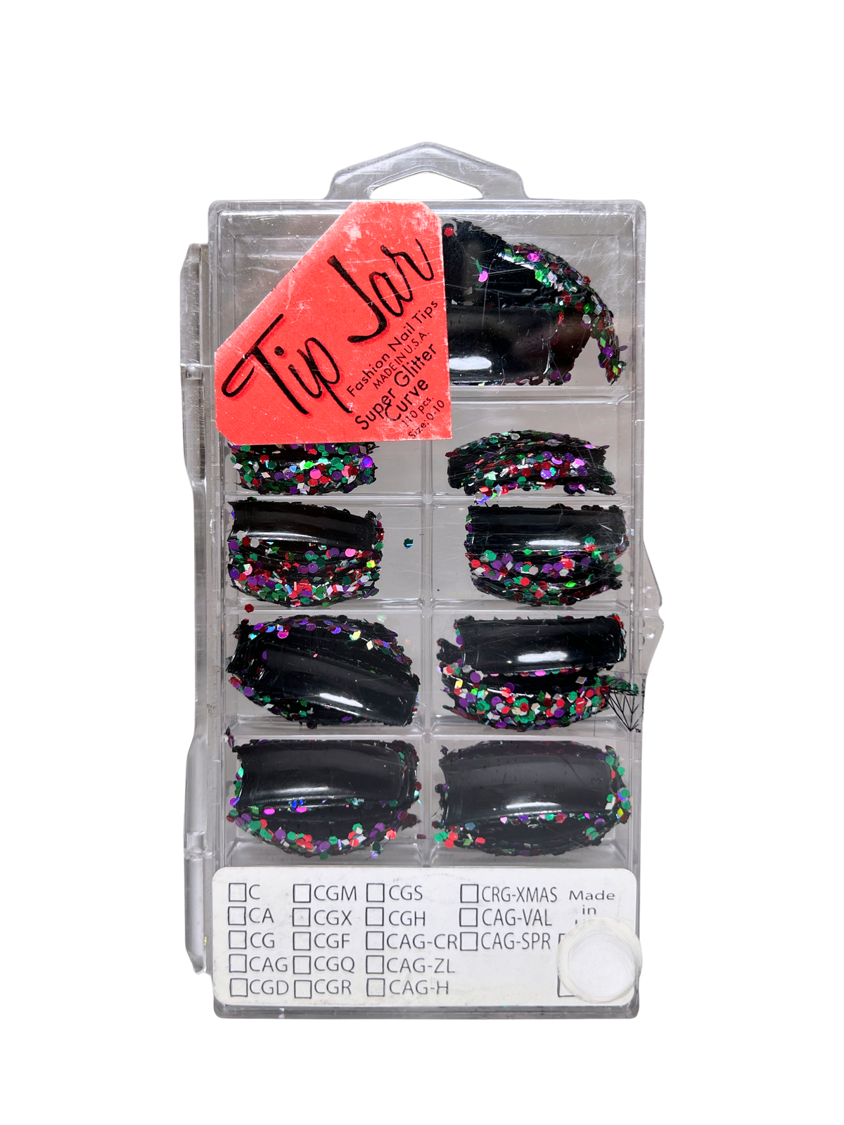Tip Jar Fashion Nail Tips Super Glitter Curve 110pc - Black Tips/Mix Glitter
