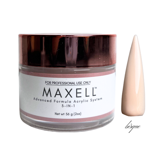 Maxell acrylic system jar with a beige nail tip on a white background