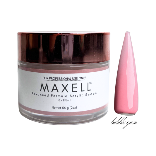 Maxell acrylic system jar with a pink nail tip sample on a white background
