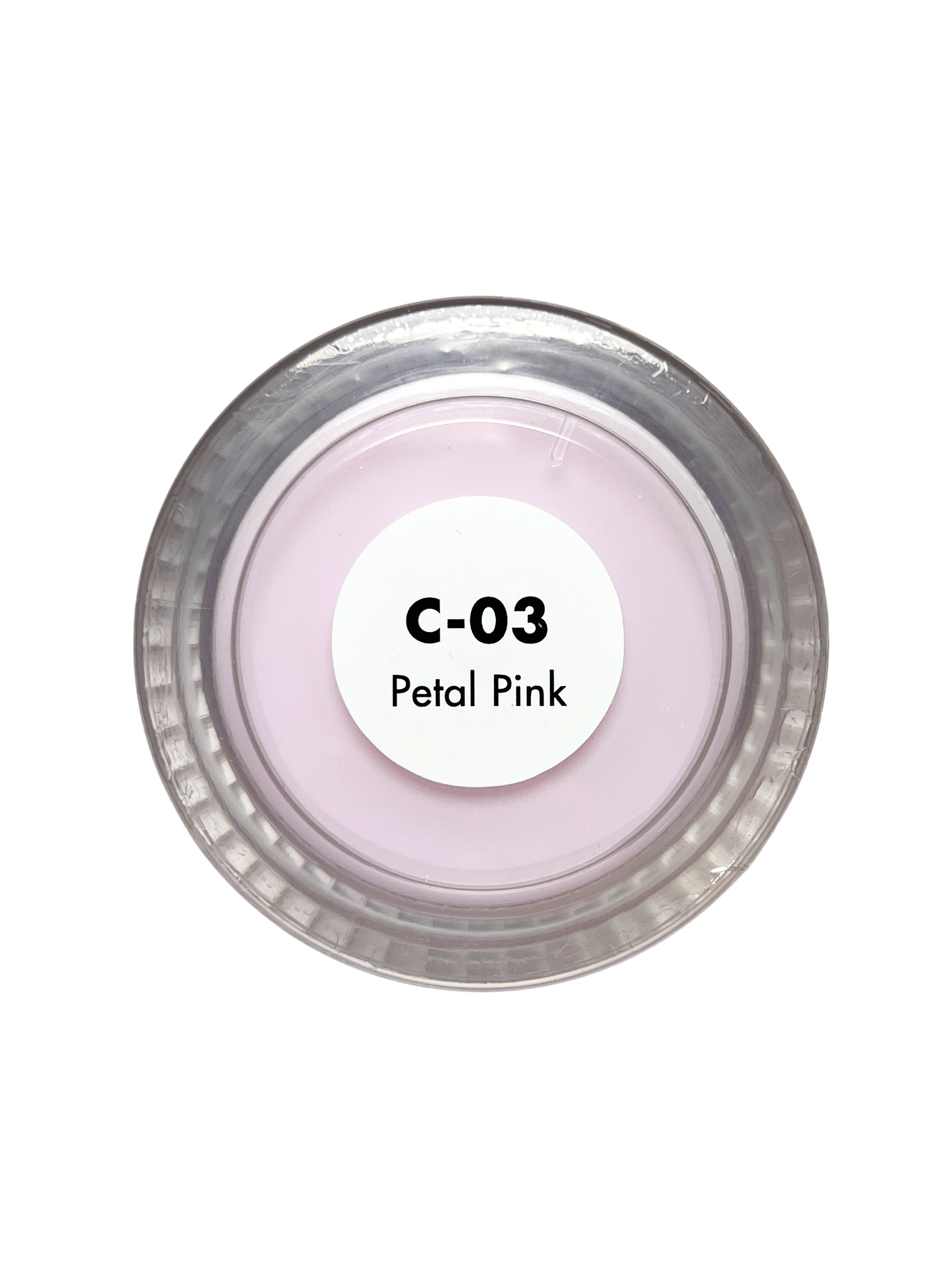 Small container of petal pink color with a label on a white background