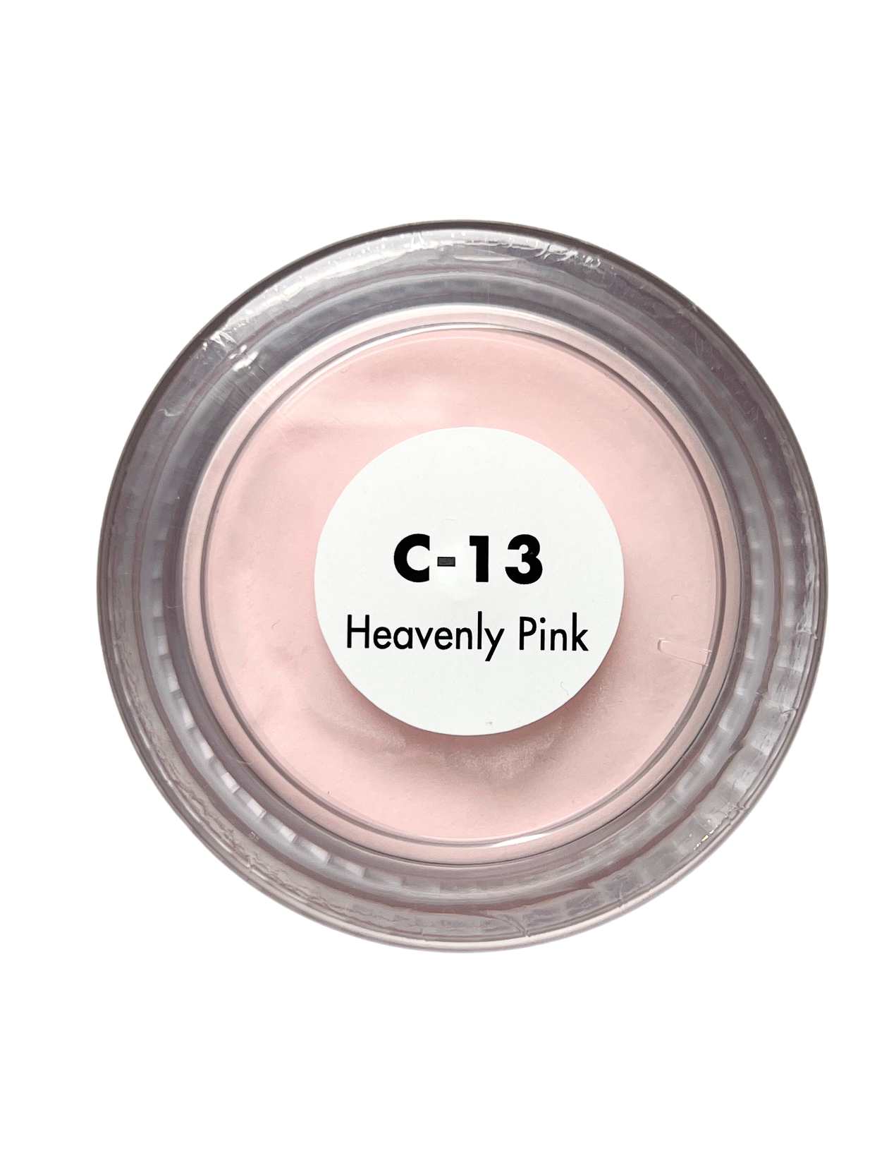 Cosmetic container labeled 'C-13 Heavenly Pink' on a white background
