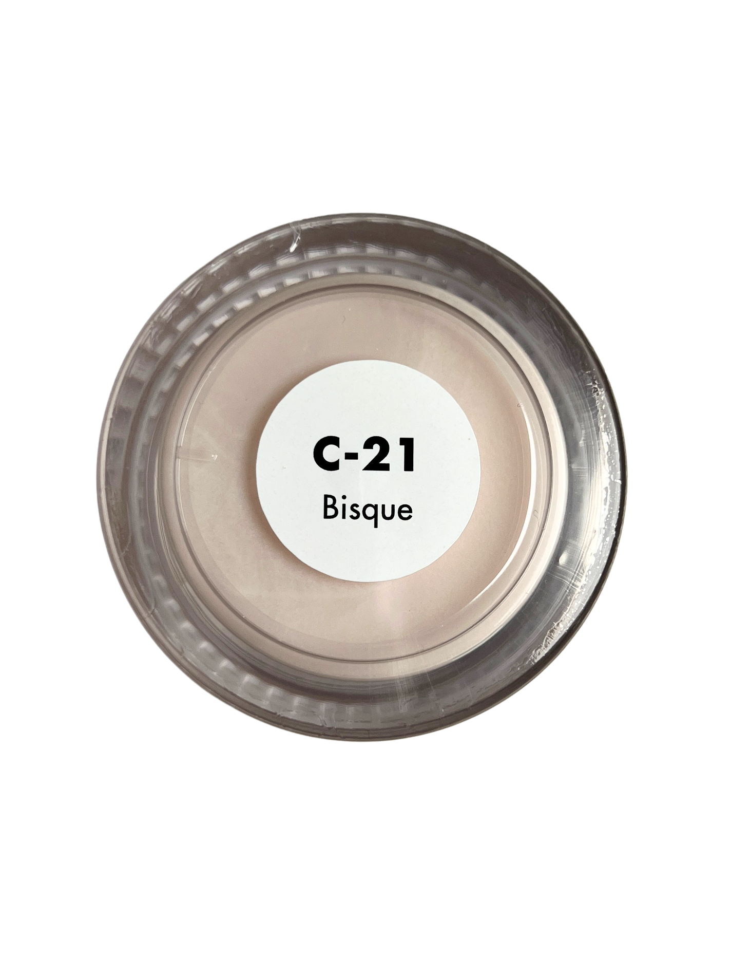 Cosmetic container labeled 'C-21 Bisque' on a white background