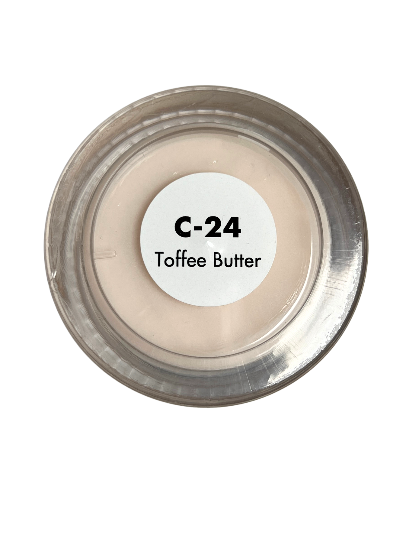 Cosmetic container labeled 'C-24 Toffee Butter' on a white background