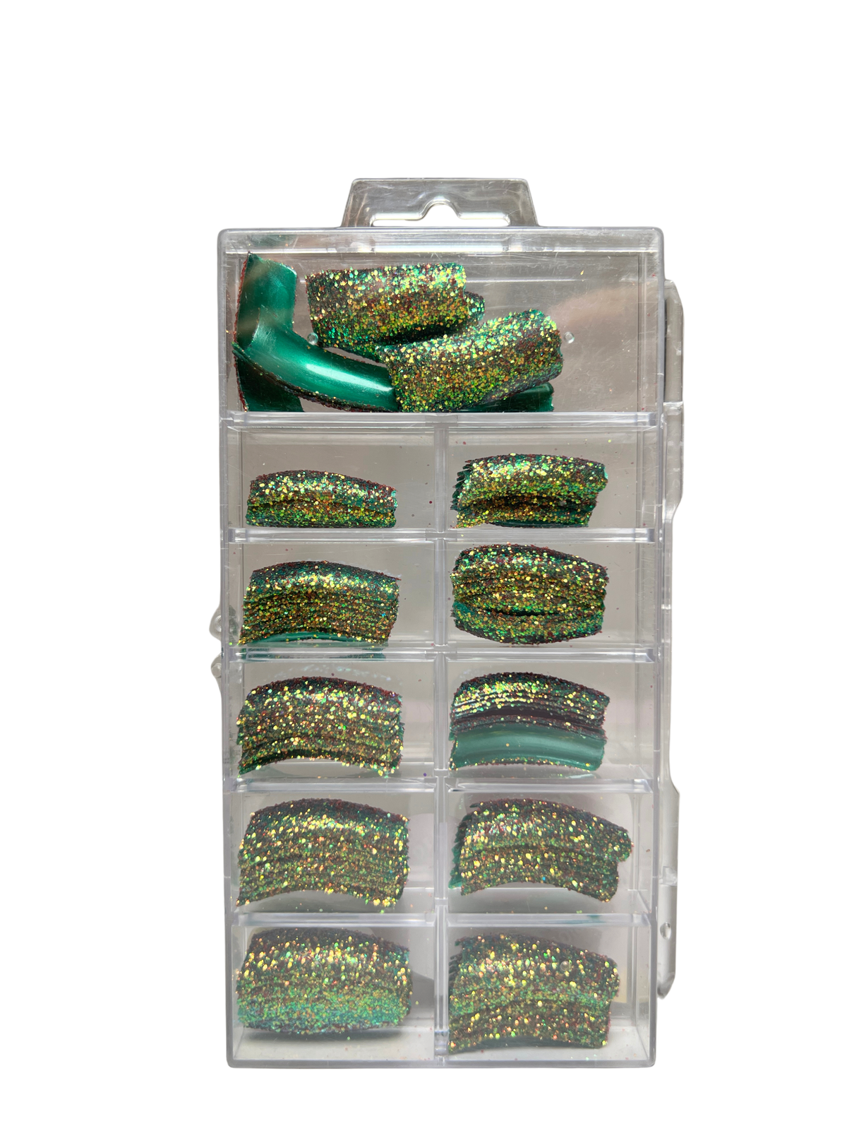Luu Nail Designs Glitter Tips 110pc - Green Tips/Gold Glitter