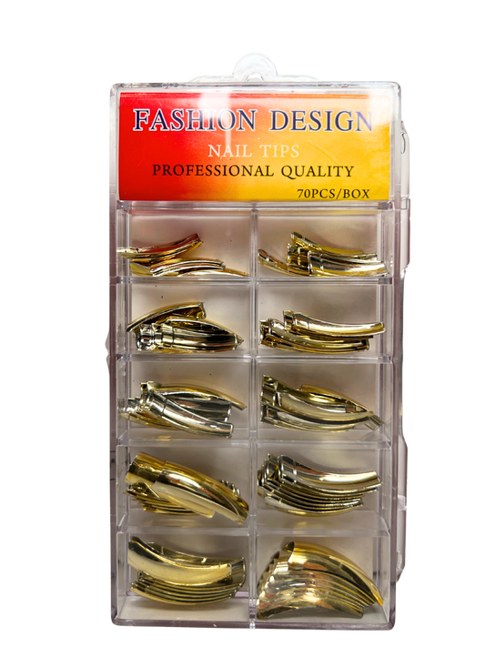 Fashion Design Nail Tips 70pc - Gold Chrome