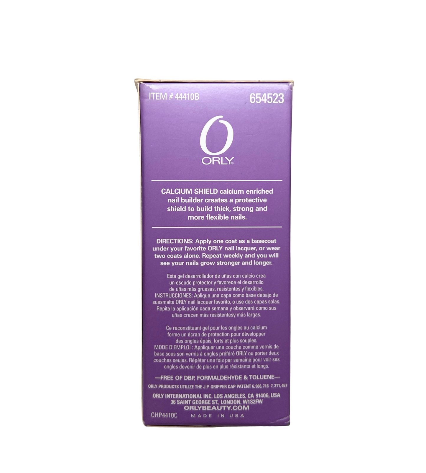 purple colored box with information in white on a white background