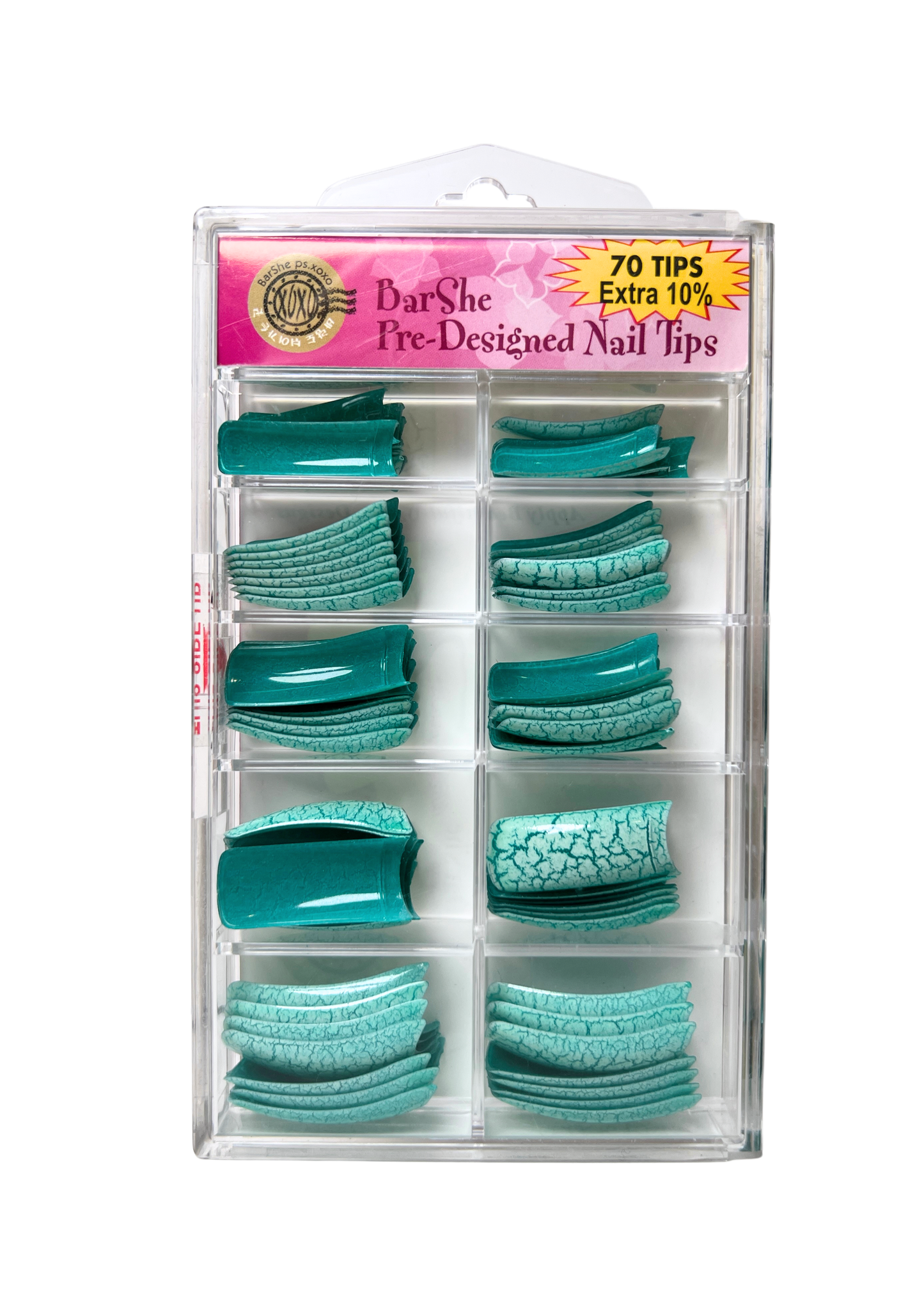 BarShe Pre-Designed Nail Tips 70pc - Teal Crackle