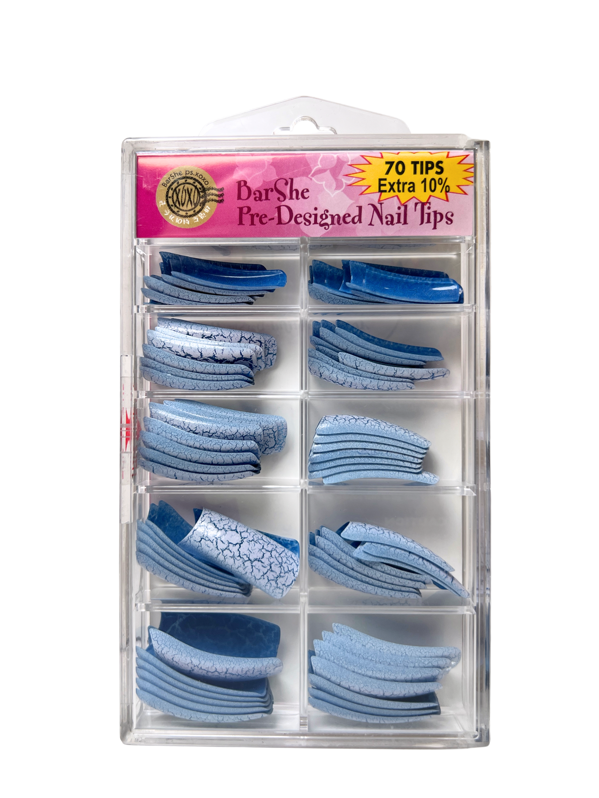 BarShe Pre-Designed Nail Tips 70pc - Blue Crackle