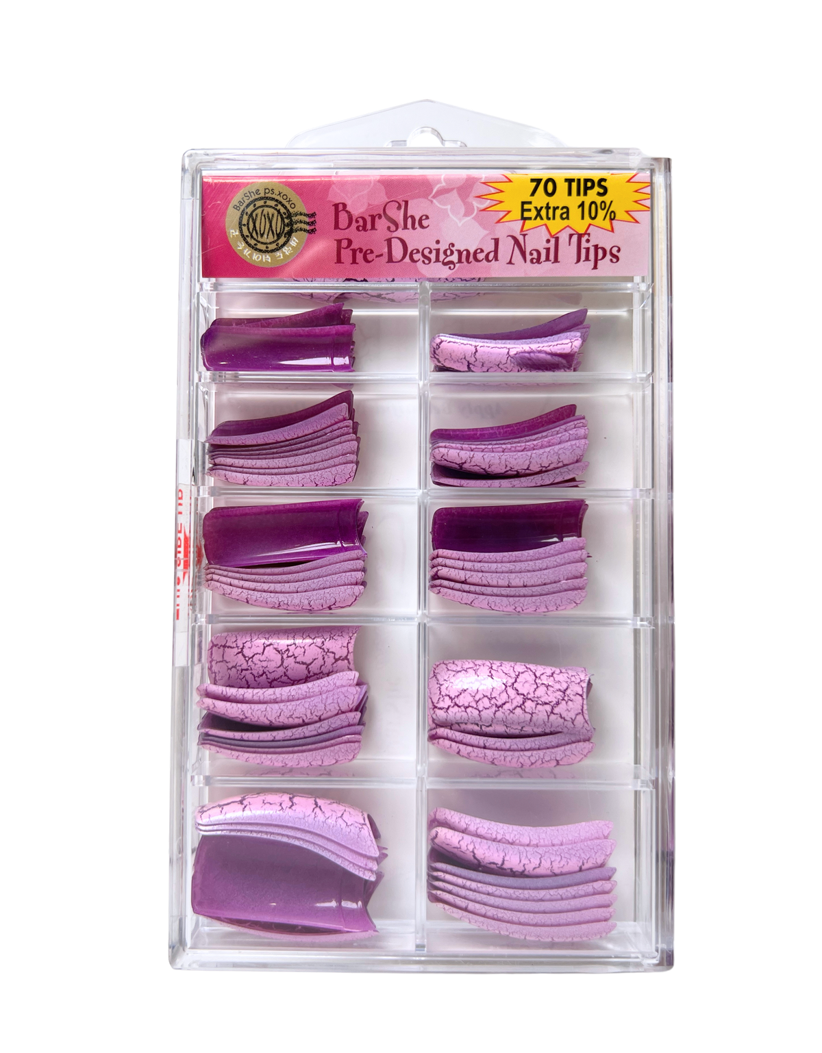 BarShe Pre-Designed Nail Tips 70pc - Magenta Crackle